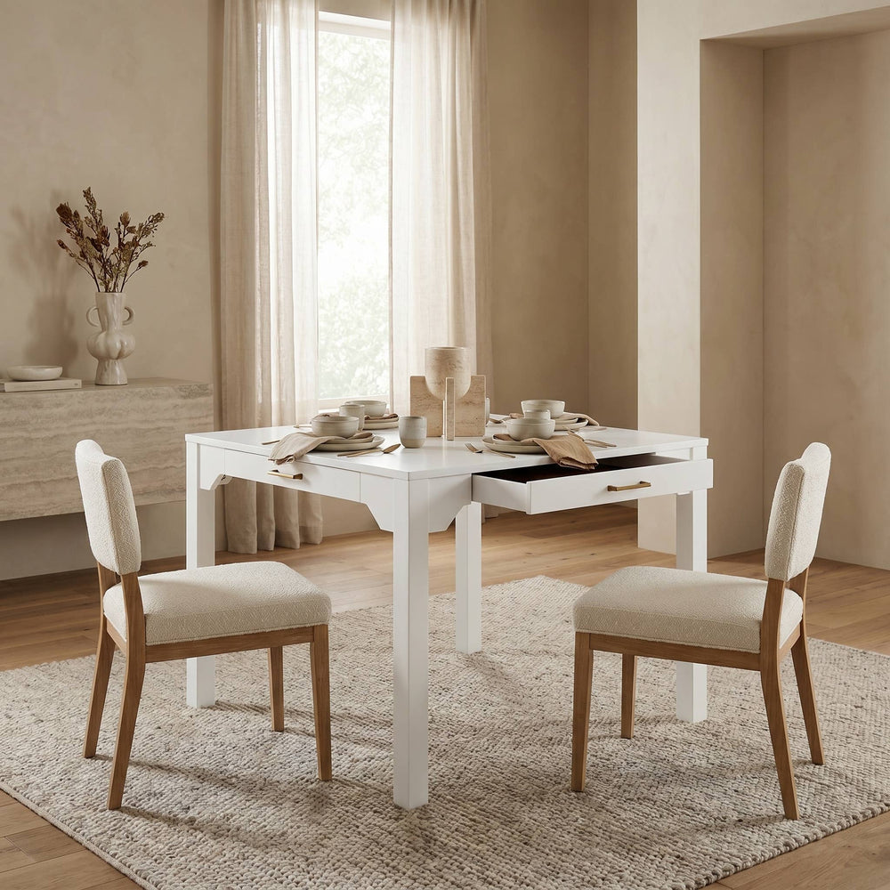 Annadale White Dining or Mahjong Table with Storage Drawer