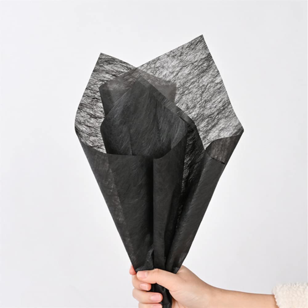 BBJ WRAPS Hand-drawn Tissue Flower Wrapping Paper Korean Non-woven Waterproof Floral Bouquet Wraps for Florist Packaging Arrangement 23x18 Inch - 40 Sheets (Black)