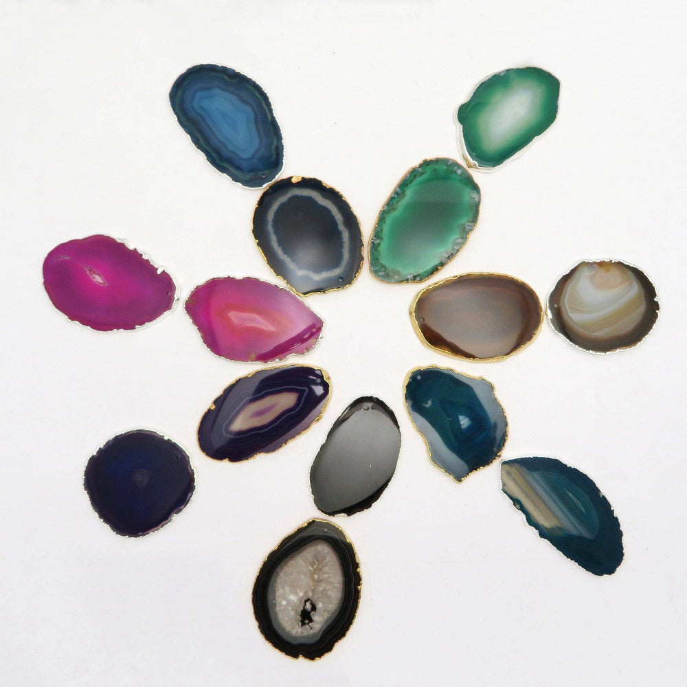 Crystal Agate Slice Plated Edge Top Drilled  (3BROWNSHELF)