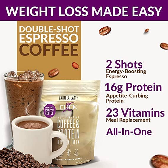 CLICK Coffee Protein Powder Meal Replacement, Vanilla Latte