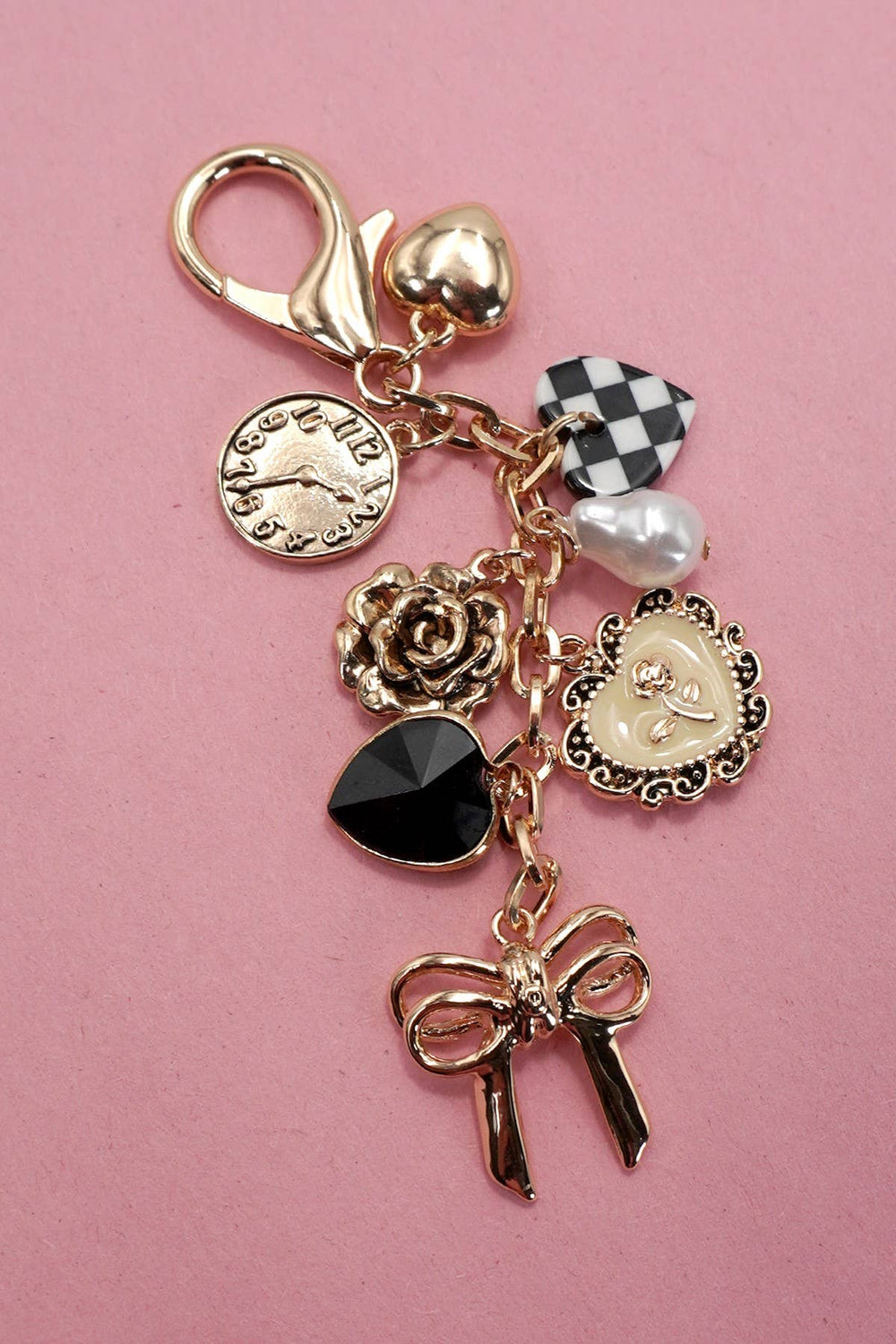 BOW CHECKER HEART FLOWER BAG CHARM | 80K049