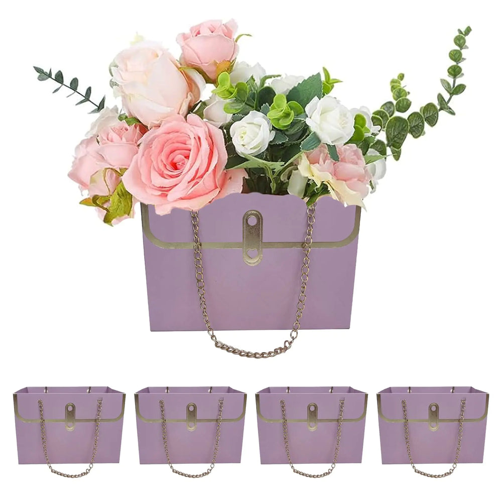 Wazoci 4pcs Paper Flower Bags for Bouquets Flower Boxes for Arrangements Paper Flower Gift Bags with Handles Florist Supplies for Weddings Mothers Day (Purple)