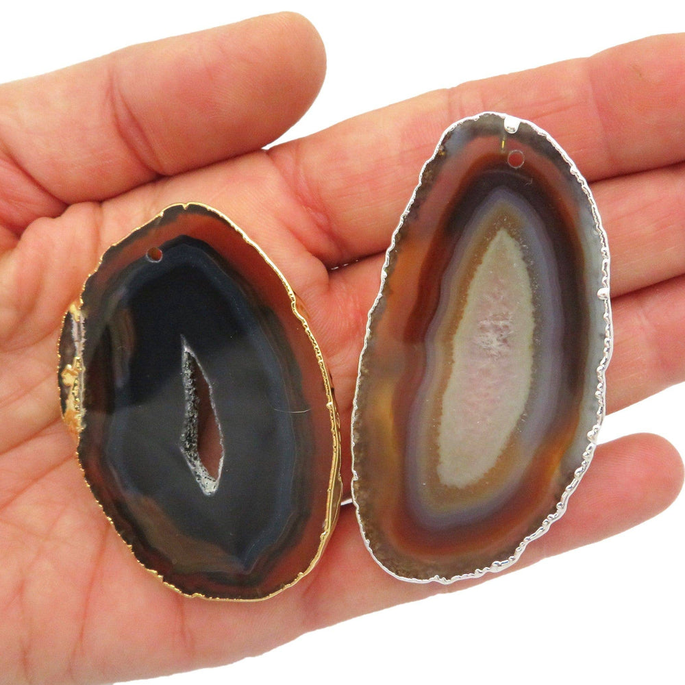 Crystal Agate Slice Plated Edge Top Drilled  (3BROWNSHELF)