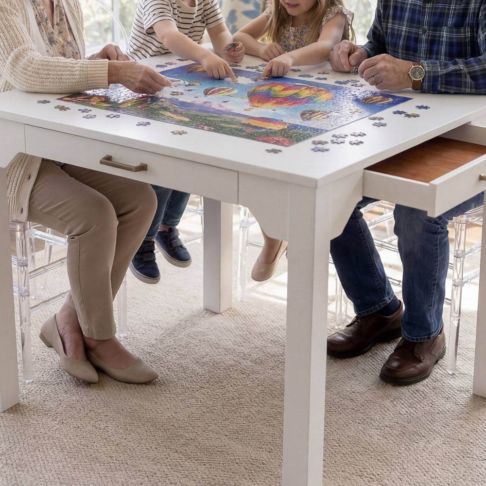 Annadale White Dining or Mahjong Table with Storage Drawer