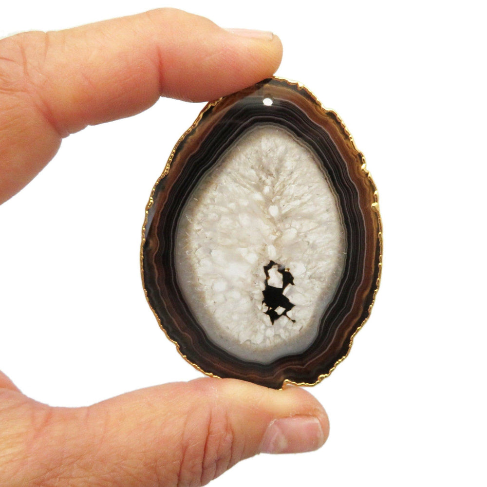 Crystal Agate Slice Plated Edge Top Drilled  (3BROWNSHELF)