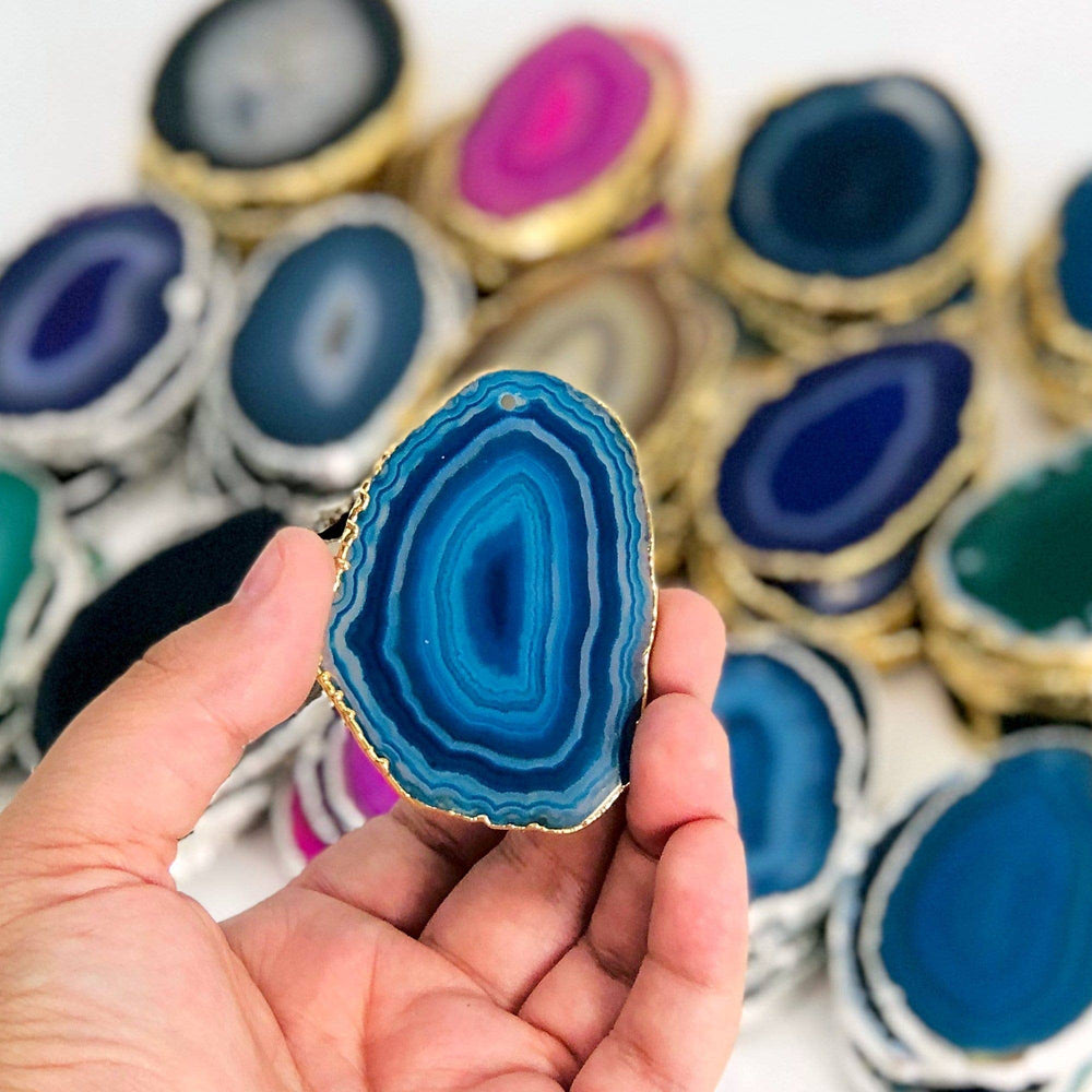 Crystal Agate Slice Plated Edge Top Drilled  (3BROWNSHELF)