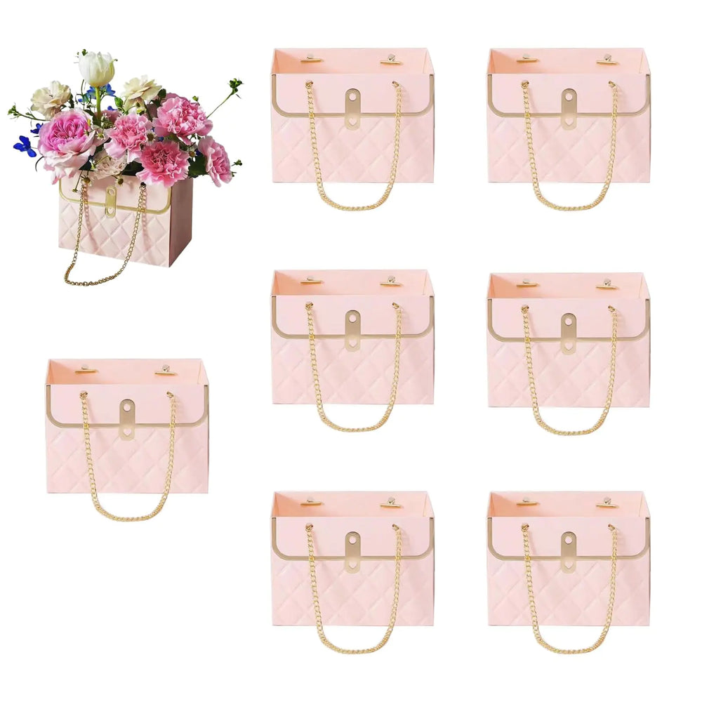 LONG XIN SERIES 8pcs Pink Flower Gift Bags Florist Present Craft Paper Boxes Portable Flower Bags Rectangular Gift Bags for Gift Package