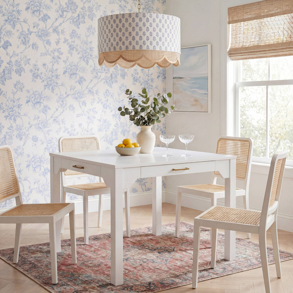 Annadale White Dining or Mahjong Table with Storage Drawer