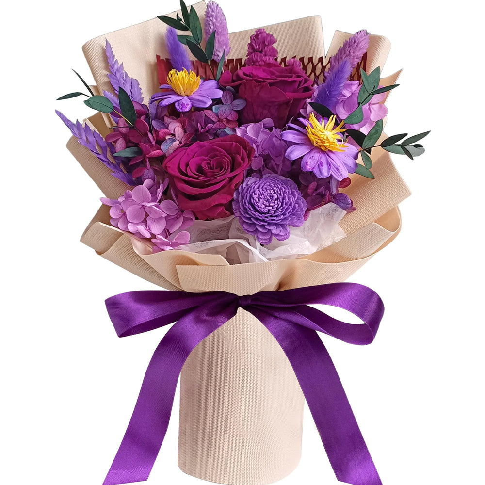 FYFS Preserved Flowers Bouquet Eternal Flowers Flowers Fresh Bbouquet Birthday Real Rose Flowers Gift Used for Anniversary Mothers DayValentines Day (Purple)