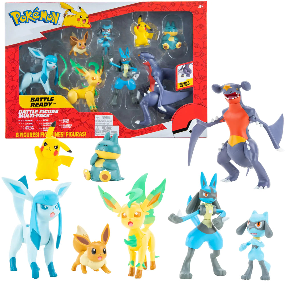 Pokemon Characters Set 8Pack 5-11cm - Pokemon Games New 2023 - Garchomp Pikachu Eevee Lucario Riolu Munchlax Glaceon & Leafeon -Figurine Pokemon Action Figure - Official Pokemon Toys