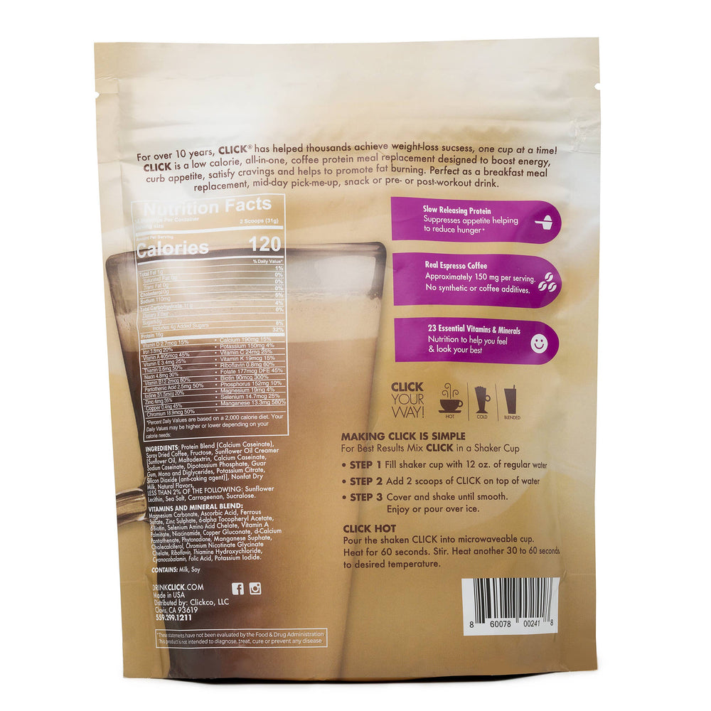 CLICK Coffee Protein Powder Meal Replacement, Vanilla Latte