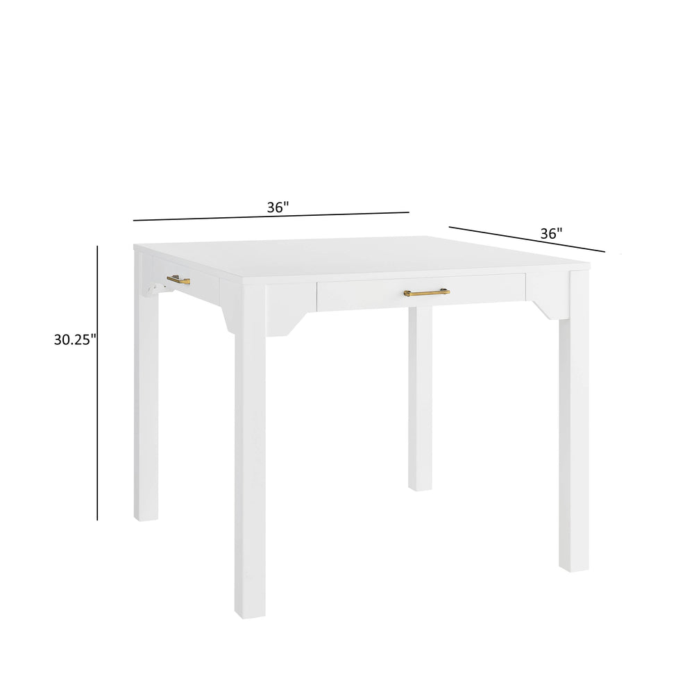 Annadale White Dining or Mahjong Table with Storage Drawer