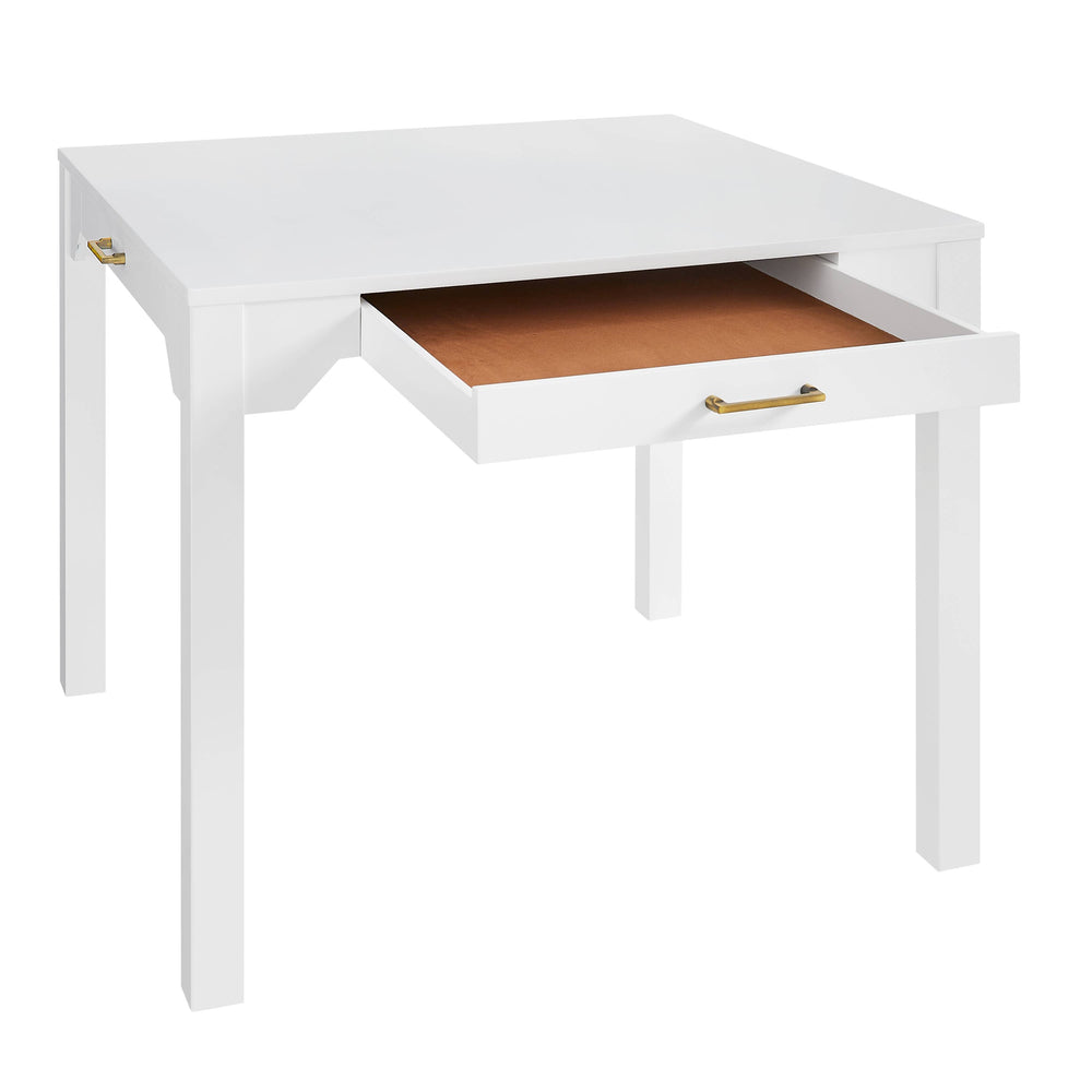 Annadale White Dining or Mahjong Table with Storage Drawer