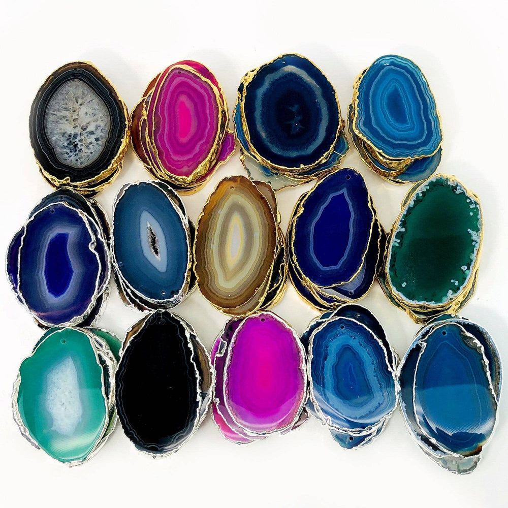 Crystal Agate Slice Plated Edge Top Drilled  (3BROWNSHELF)