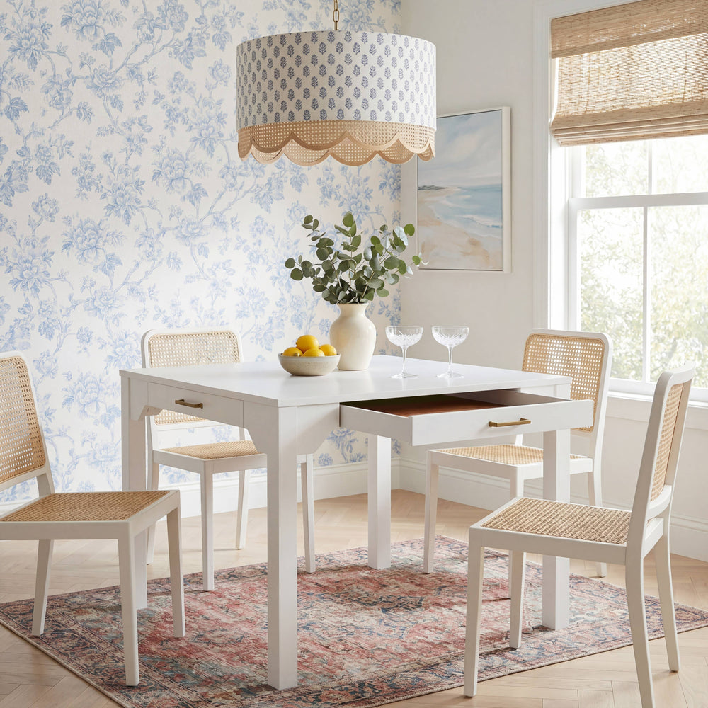 Annadale White Dining or Mahjong Table with Storage Drawer