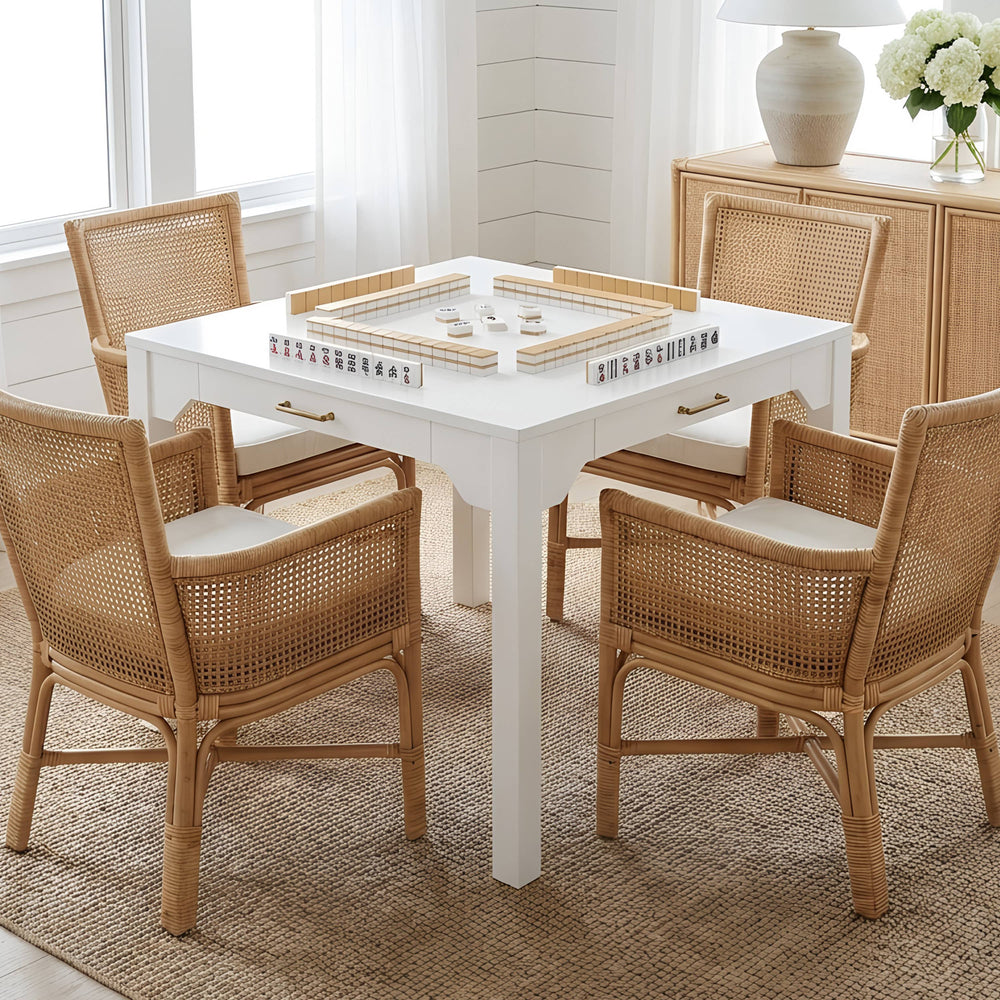 Annadale White Dining or Mahjong Table with Storage Drawer