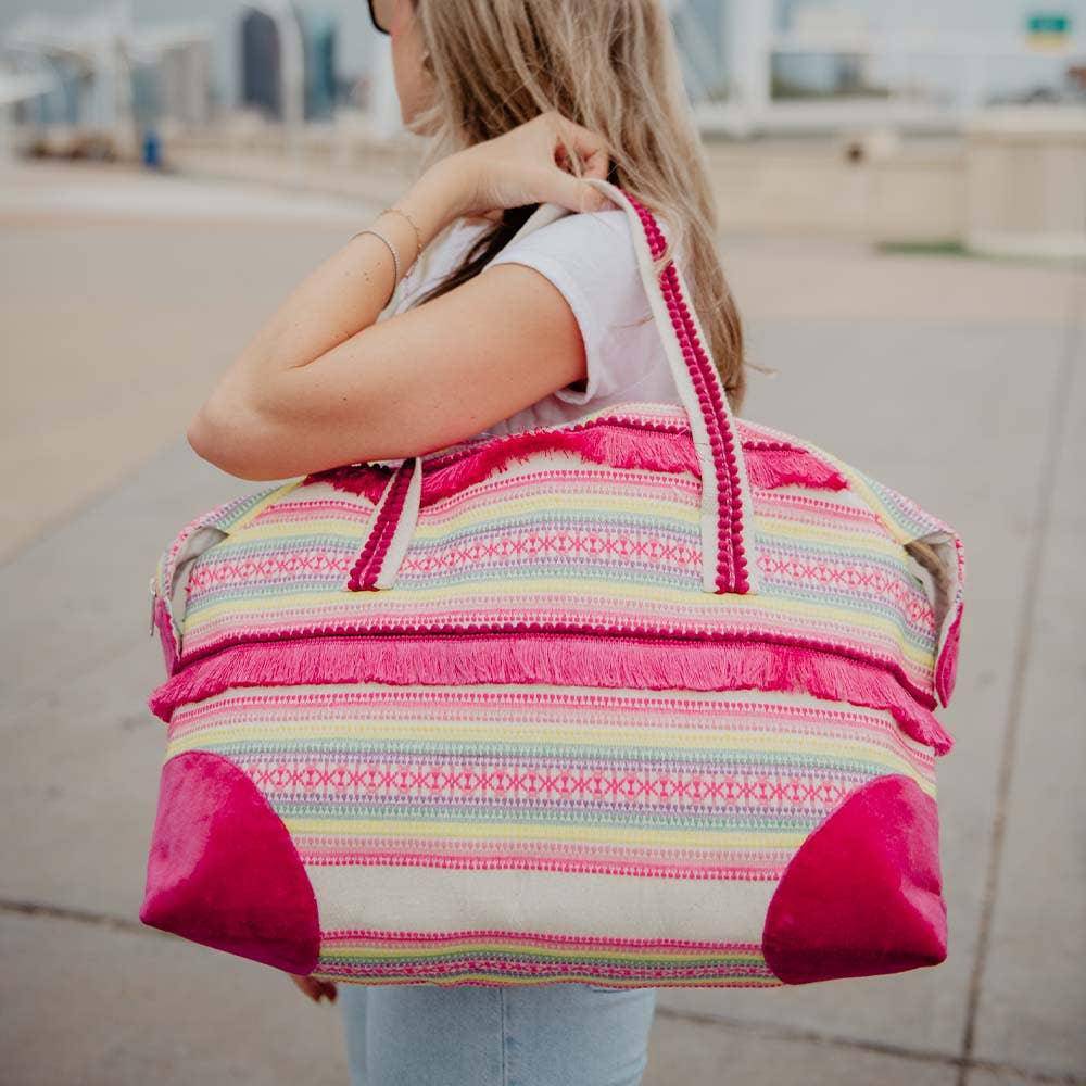 Magenta Frilled Multicolored Weekender - The Floratory