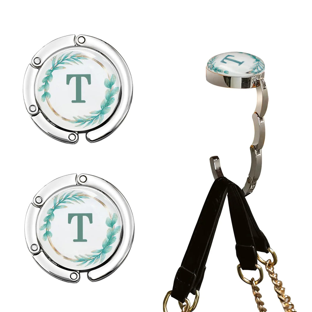 NZNDB 2pcs Foldable Purse Hook for Table Folding Handbag Hanger Personalized Letters Collection Desk Purse Holder for Women Bag (T)